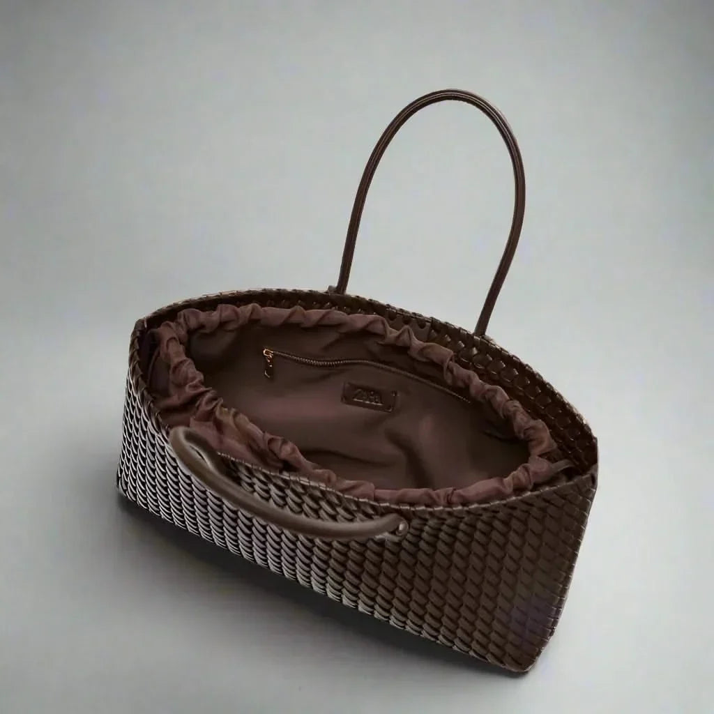 Women's Woven Leather Structured Tote Bag