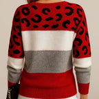 Women's Colorblock Leopard Print Knit Sweater