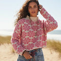 Women’s Floral Jacquard Knit Cropped Mock Neck Sweater