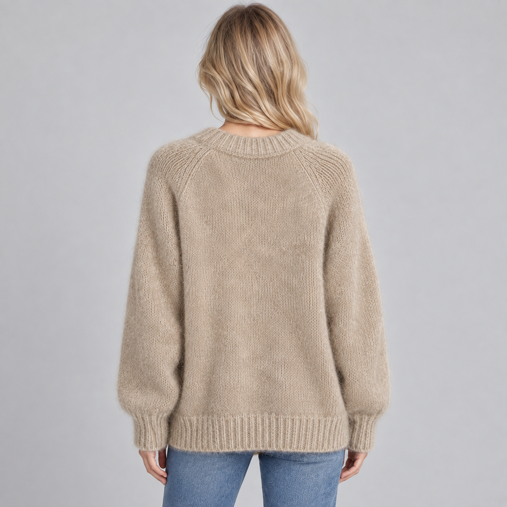 Women's Oversized Fluffy Knit Raglan Crew Neck Sweater