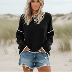 Women’s Oversized Off-Shoulder Knit Sweater with Contrast Trim
