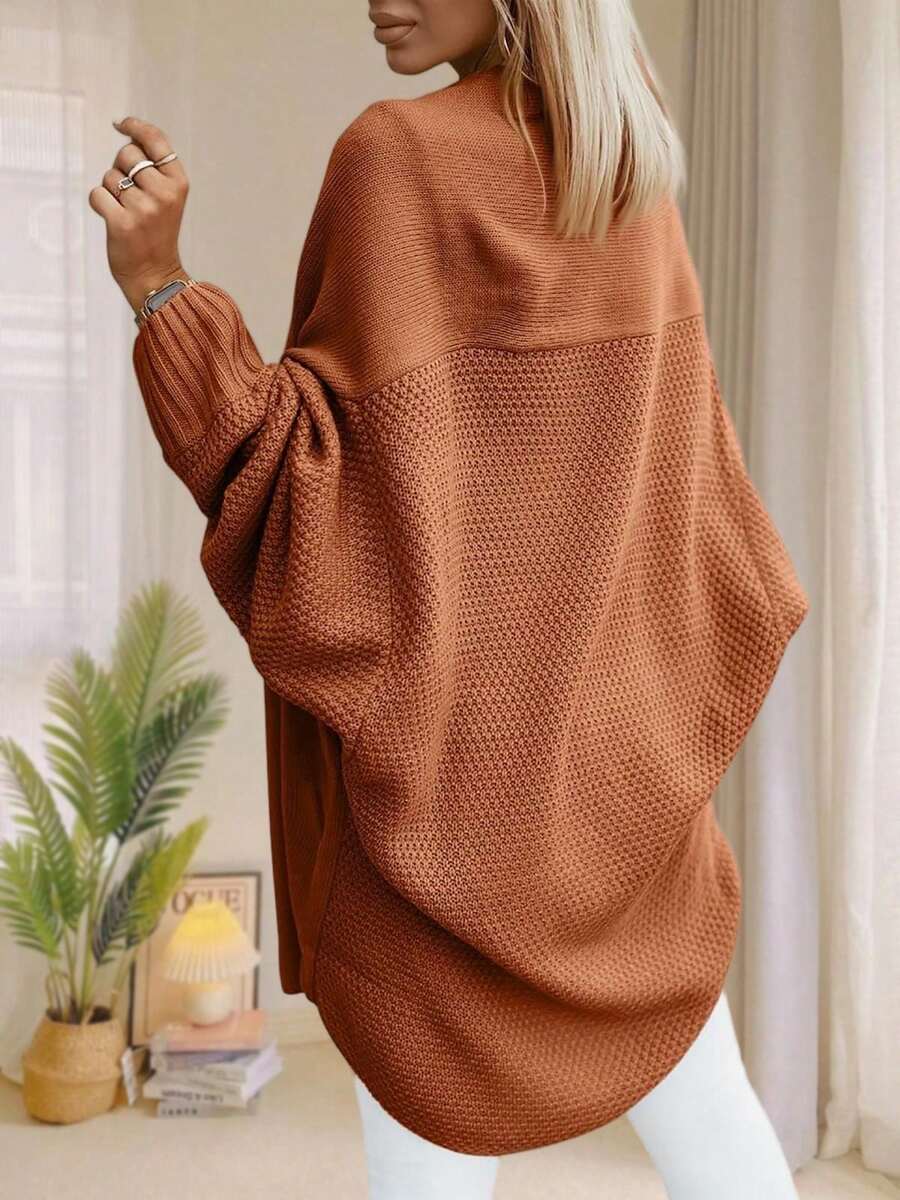 Women's Batwing Sleeve Textured Knit Longline Cardigan