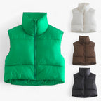 Women's Cropped Puffer Gilet with High Stand Collar