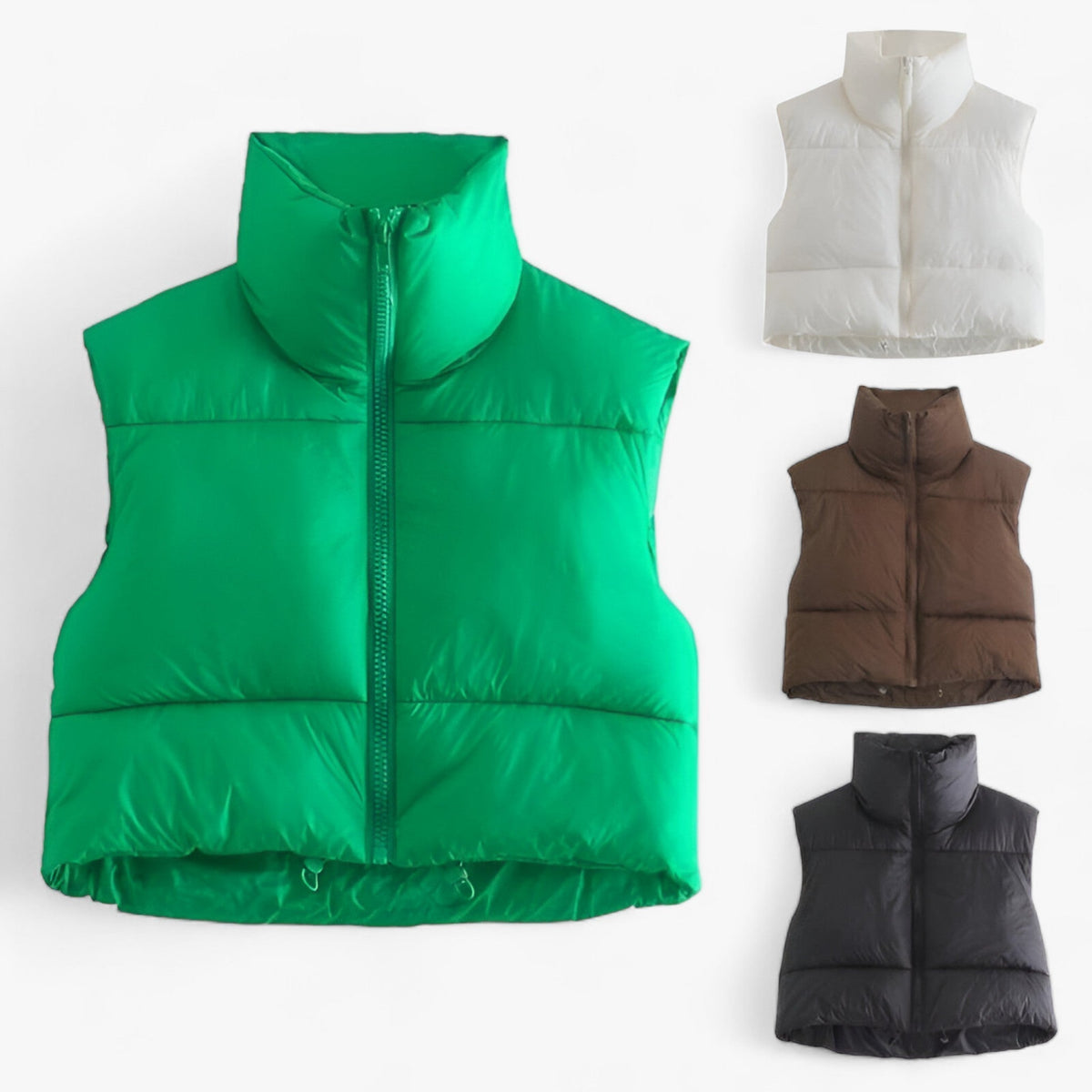 Women's Cropped Puffer Gilet with High Stand Collar