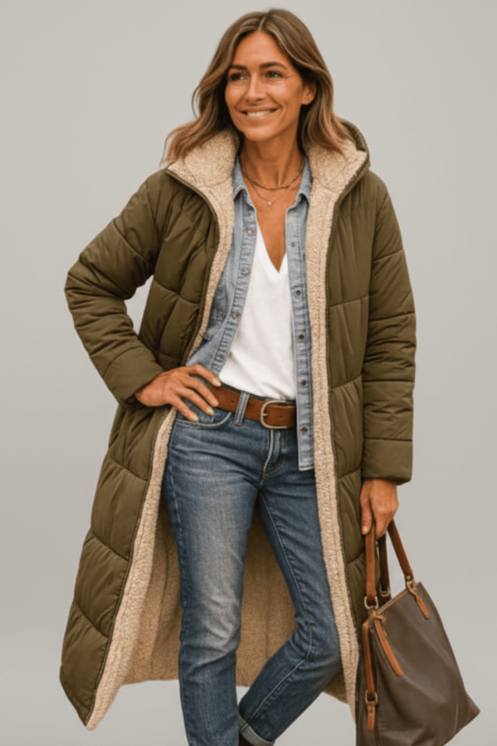 Women's Sherpa Lined Longline Quilted Puffer Coat