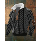 Men's Sherpa Collar Quarter-Zip Knit Sweater with Elbow Patches