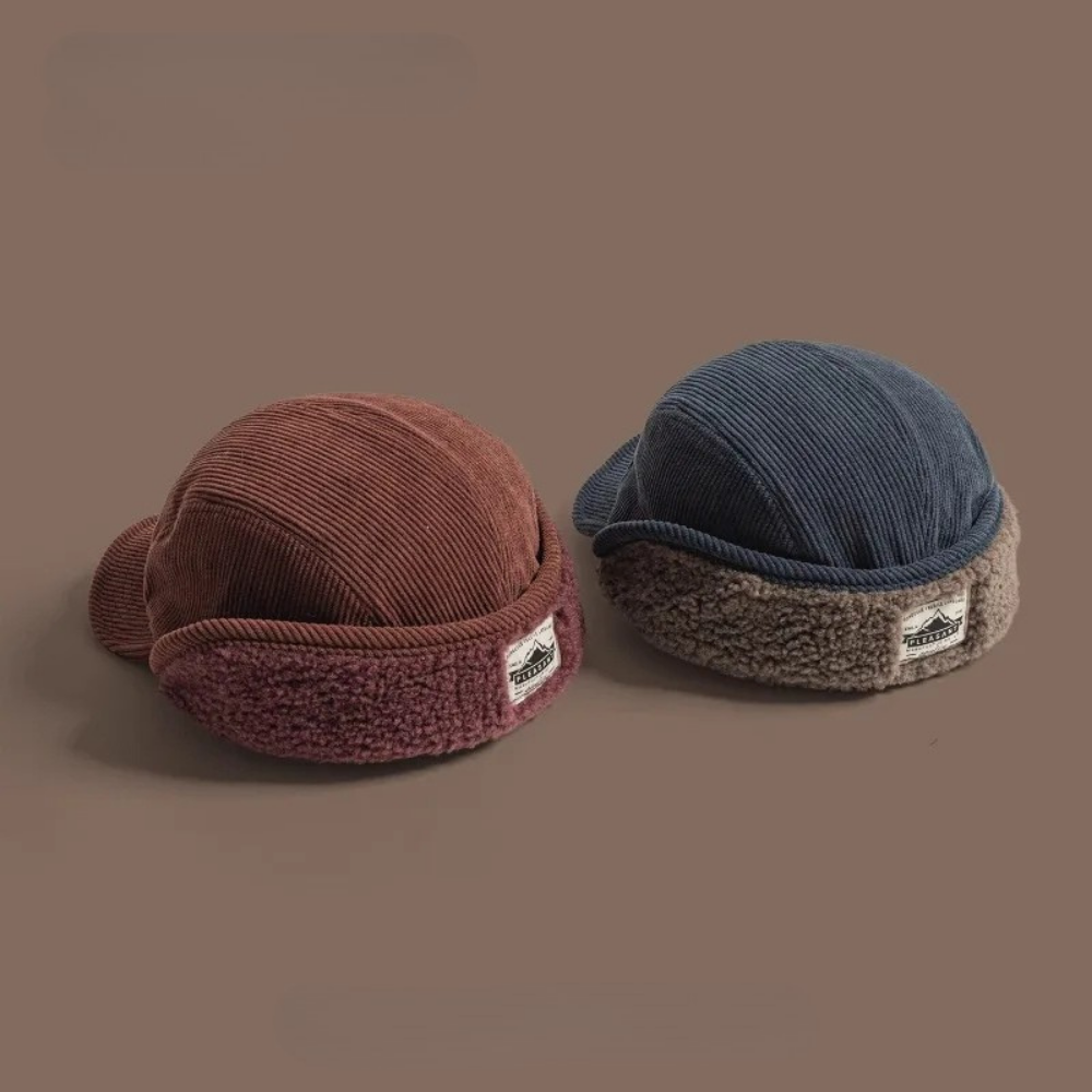 Men's Corduroy Fleece Lined Ear Flap Winter Cap