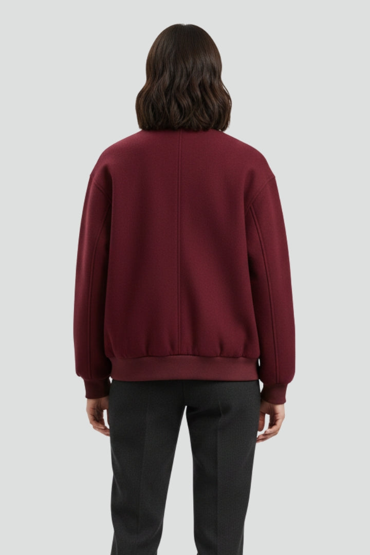 Women's Ribbed Collar Button-Front Varsity Jacket