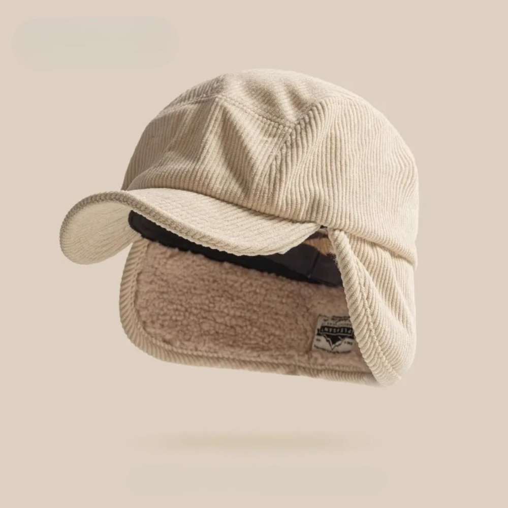 Men's Corduroy Fleece Lined Ear Flap Winter Cap