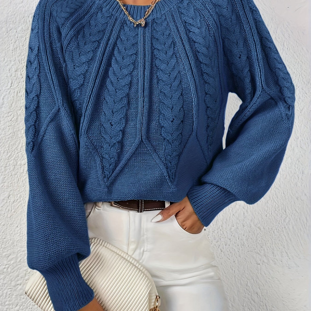 Women’s Cable Knit Raglan Sleeve Crew Neck Sweater