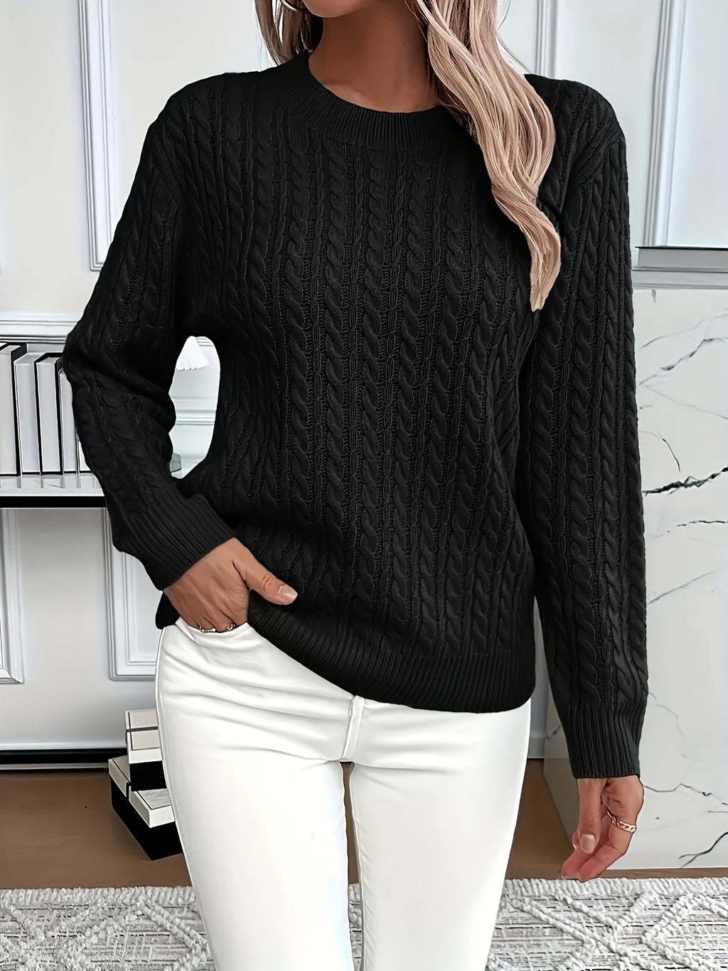 Women’s Classic Cable Knit Mock Neck Sweater