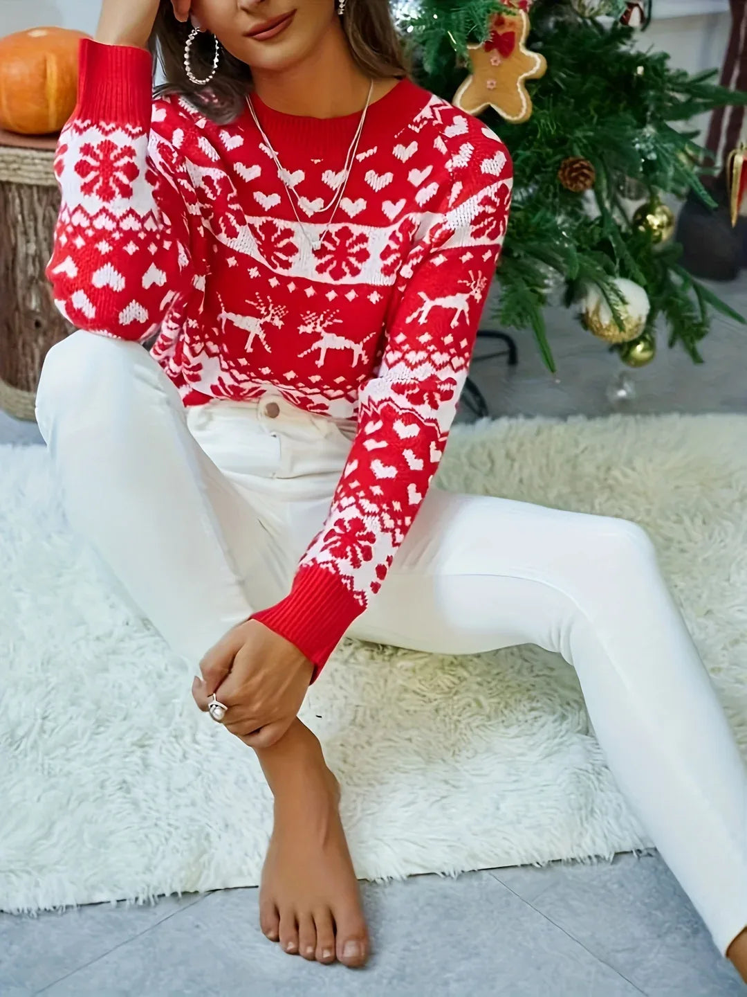 Women’s Reindeer and Snowflake Jacquard Christmas Sweater