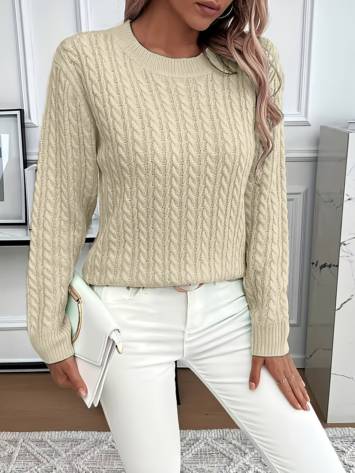 Women’s Classic Cable Knit Mock Neck Sweater
