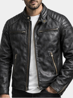 Men's Faux Leather Biker Jacket with Quilted Shoulders
