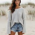 Women’s Oversized Off-Shoulder Knit Sweater with Contrast Trim