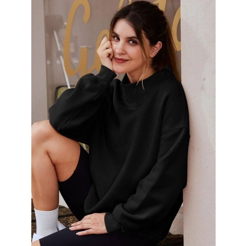 Women’s Oversized Mock Neck Fleece Lined Sweatshirt