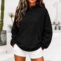 Women's Oversized Button Stand Collar Sweatshirt with Pocket