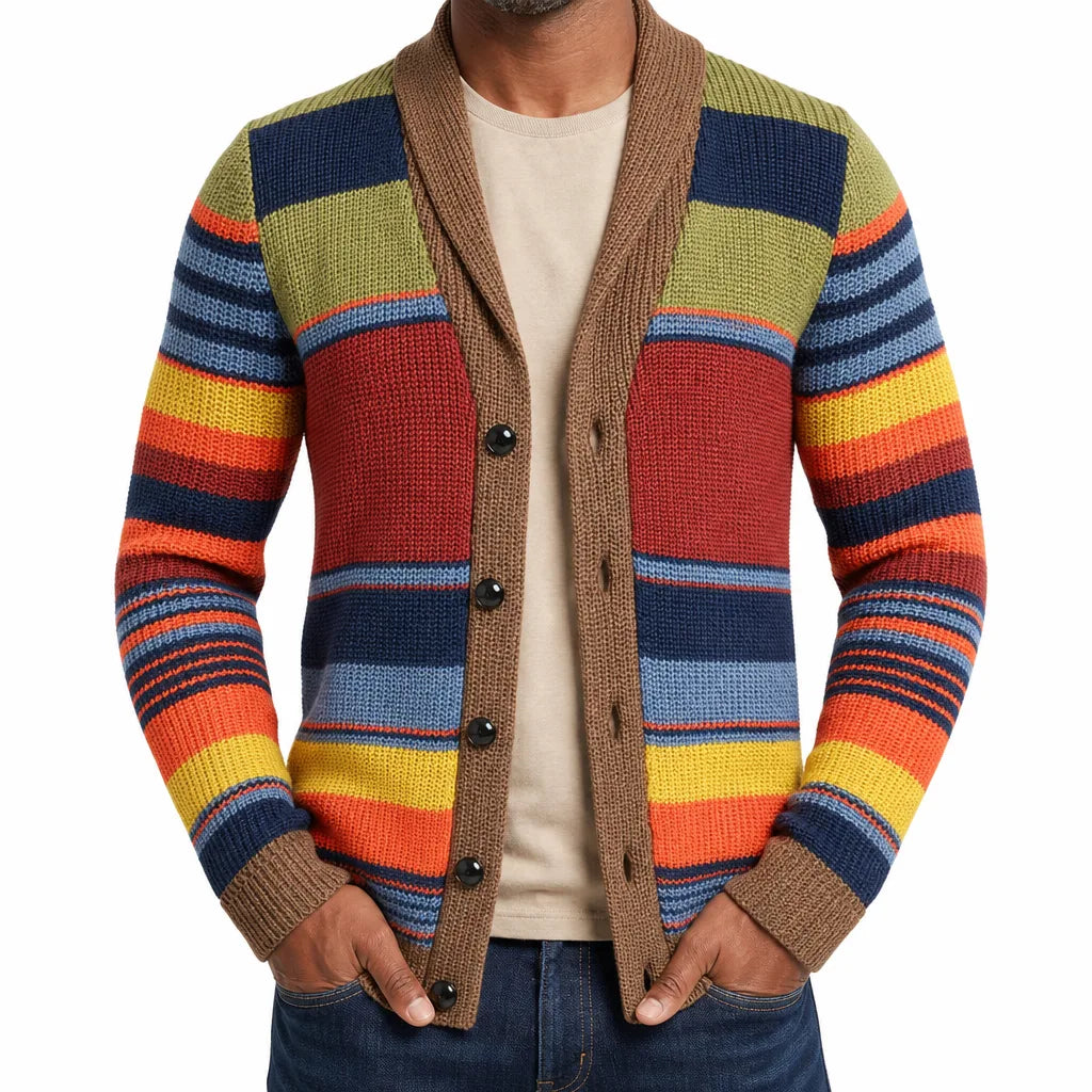 Men’s Multicolour Stripe Shawl Collar Knit Cardigan