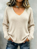 Women's Relaxed Drop Shoulder V-Neck Knit Sweater