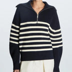 Women's Striped Quarter-Zip Knit Sweater