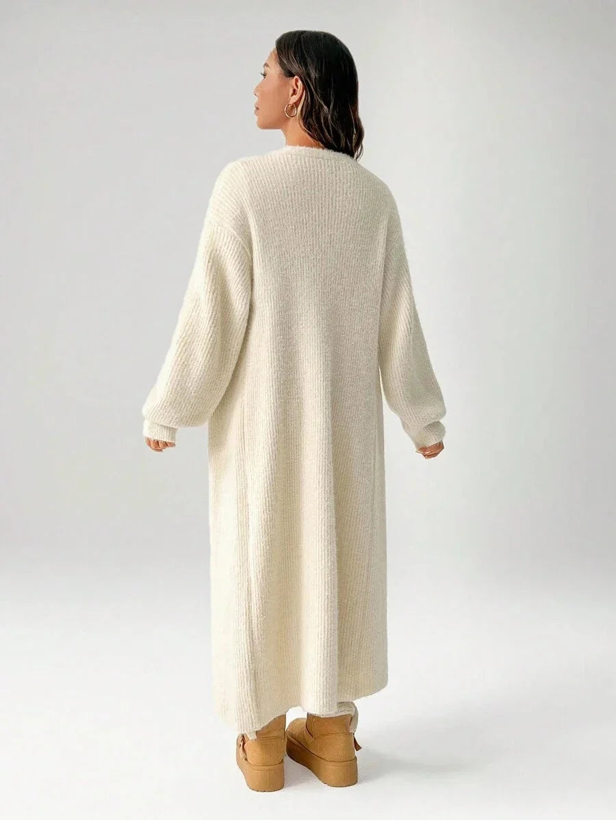 Women's Longline Open-Front Ribbed Knit Cardigan