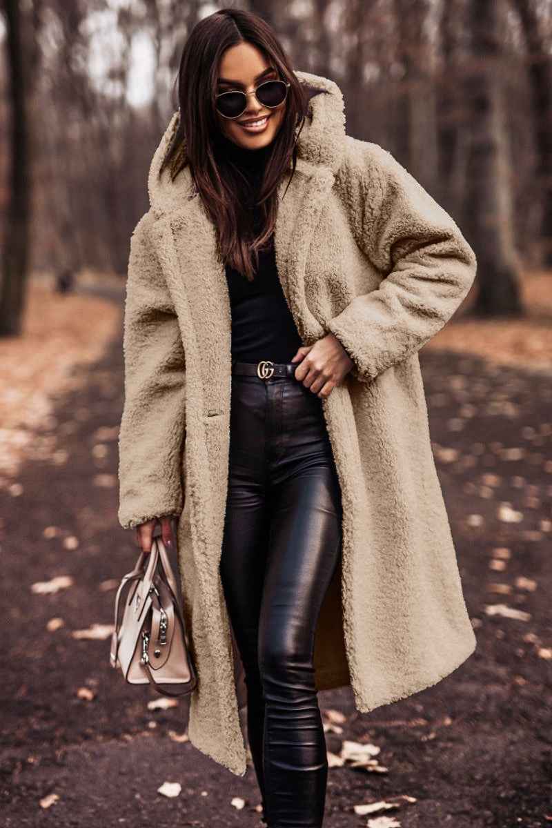 Women's Oversized Teddy Fleece Hooded Longline Coat