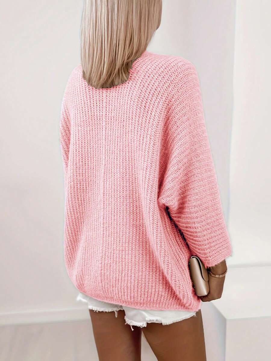 Women's Oversized Ribbed Knit Open-Front Cardigan