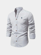 Men's Mandarin Collar Long Sleeve Button-Up Shirt
