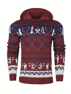 Men’s Reindeer Jacquard Knit Hooded Christmas Sweater