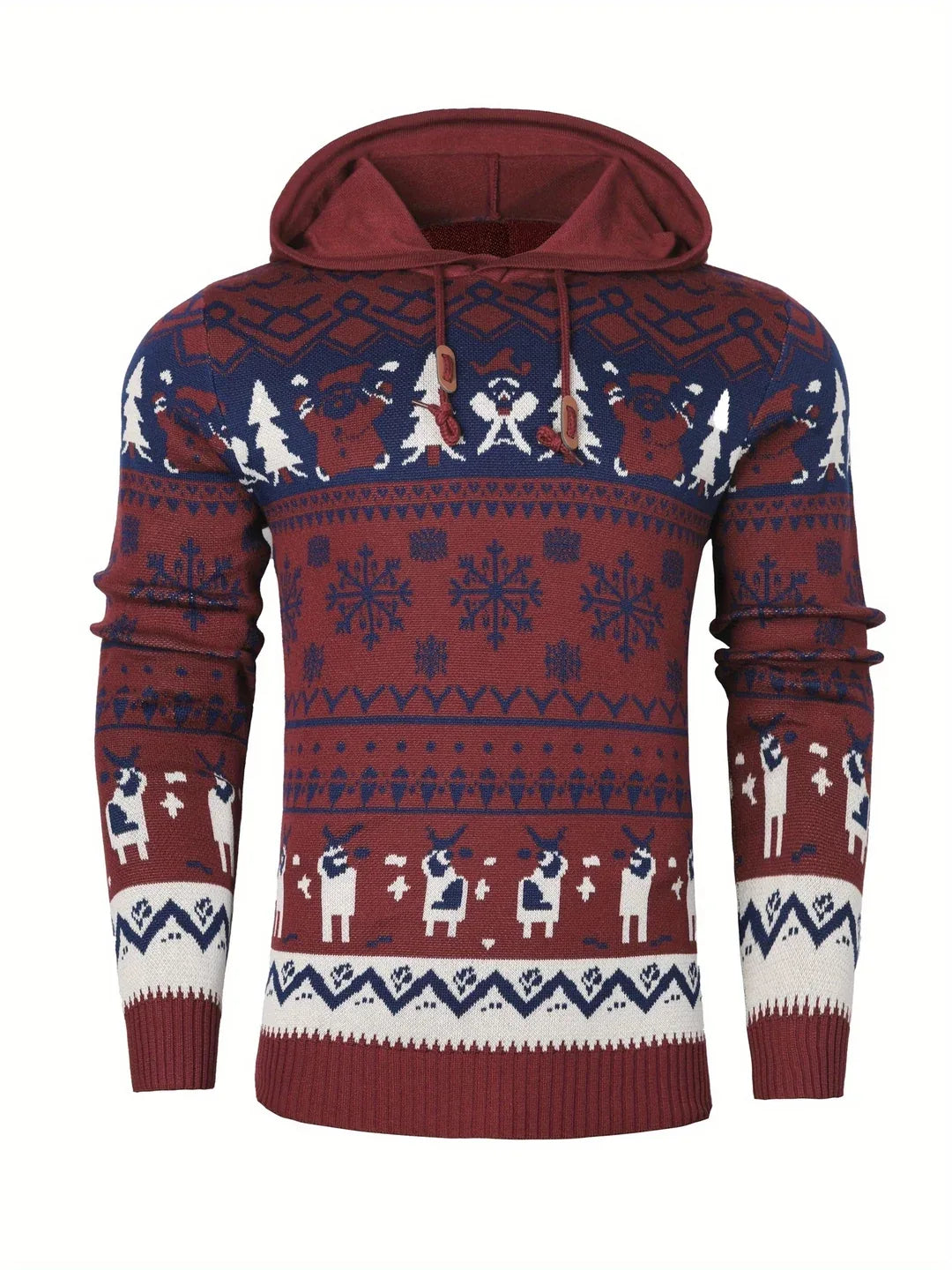 Men’s Reindeer Jacquard Knit Hooded Christmas Sweater