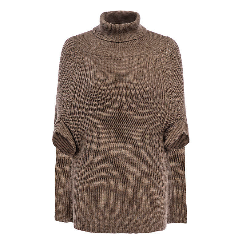 Women’s Ribbed Knit Turtleneck Cape Sweater