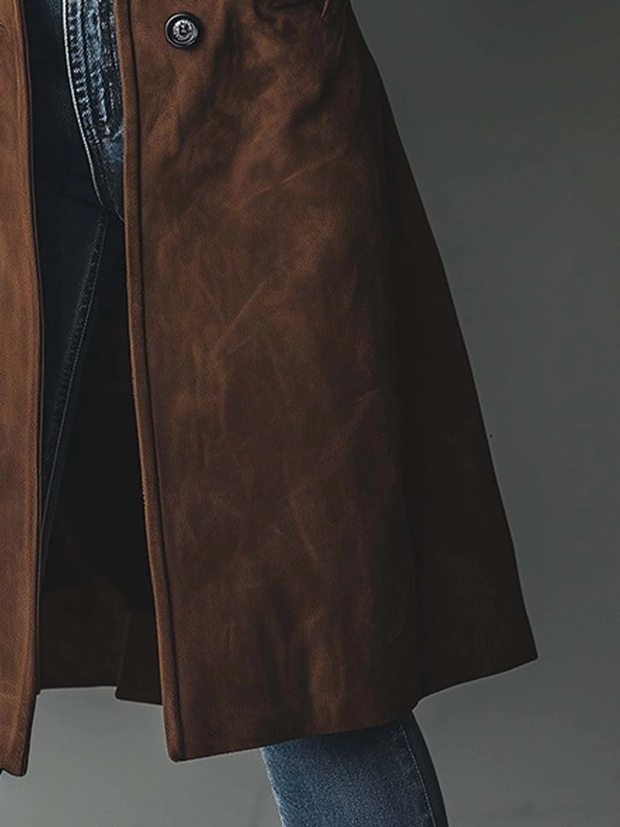 Women’s Faux Suede Single-Breasted Longline Coat