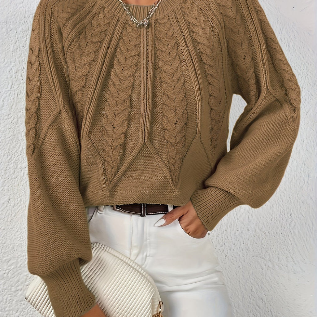Women’s Cable Knit Raglan Sleeve Crew Neck Sweater
