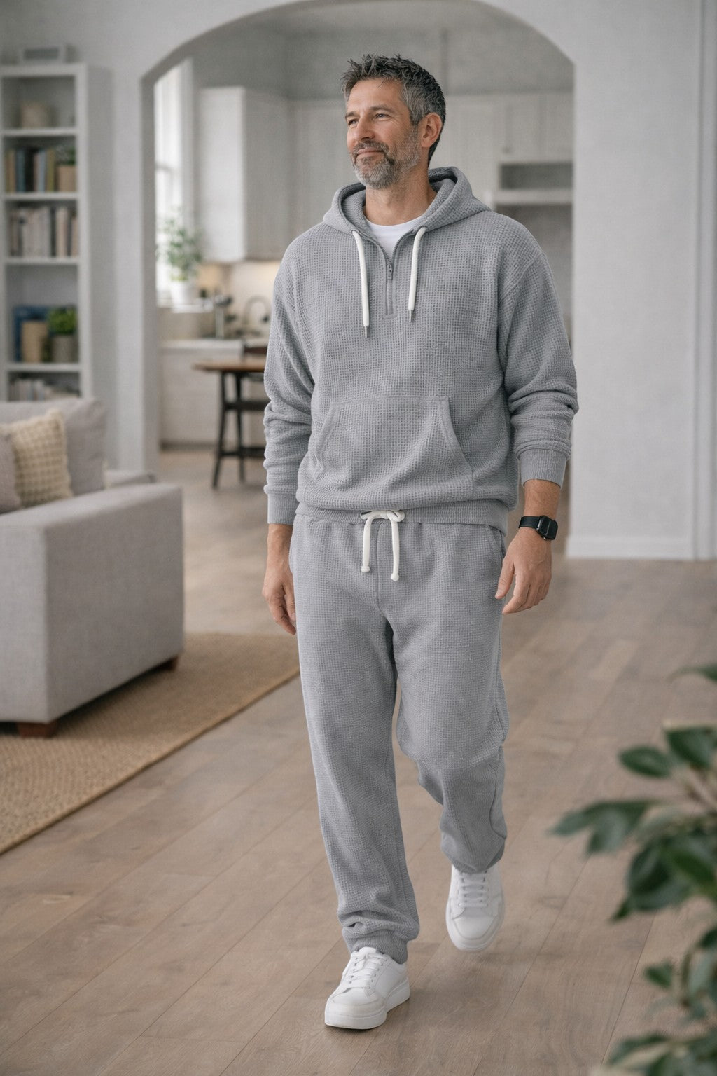 Men's Waffle Knit Quarter-Zip Hoodie Set