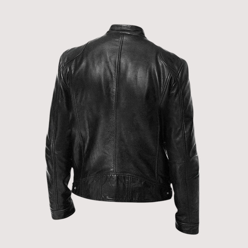 Men's Faux Leather Café Racer Jacket with Zip Pockets