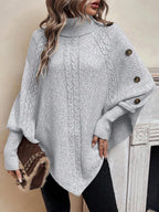 Women's Cable Knit Turtleneck Poncho Sweater