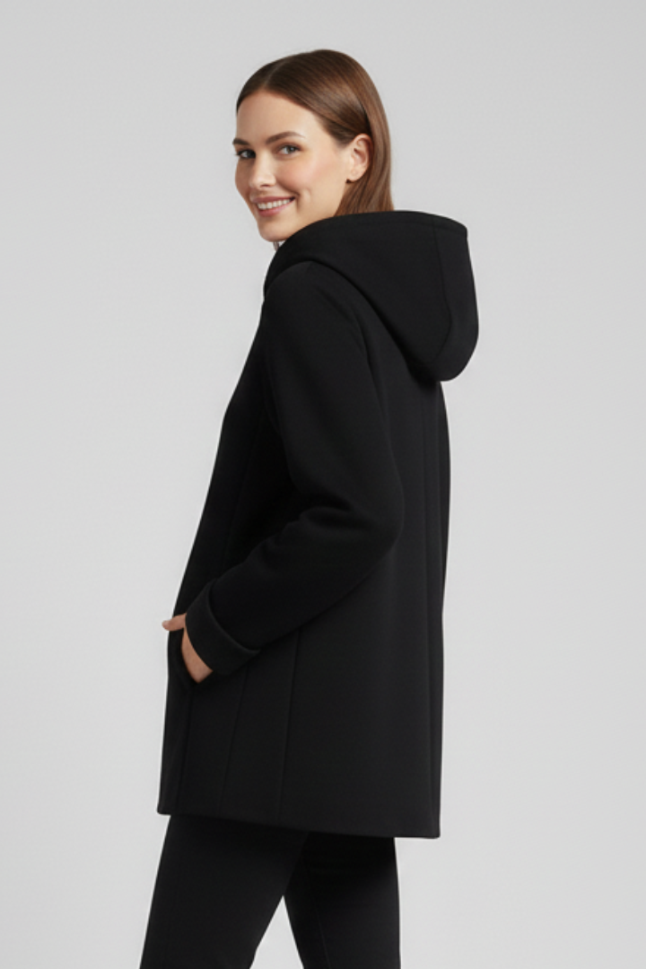 Women's Oversized Hooded Zip-Up Jacket with Turn-Up Cuffs