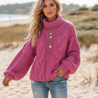 Women’s Chunky Cable Knit Cropped Turtleneck Sweater