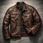 Men's Faux Leather Biker Jacket with Quilted Shoulders