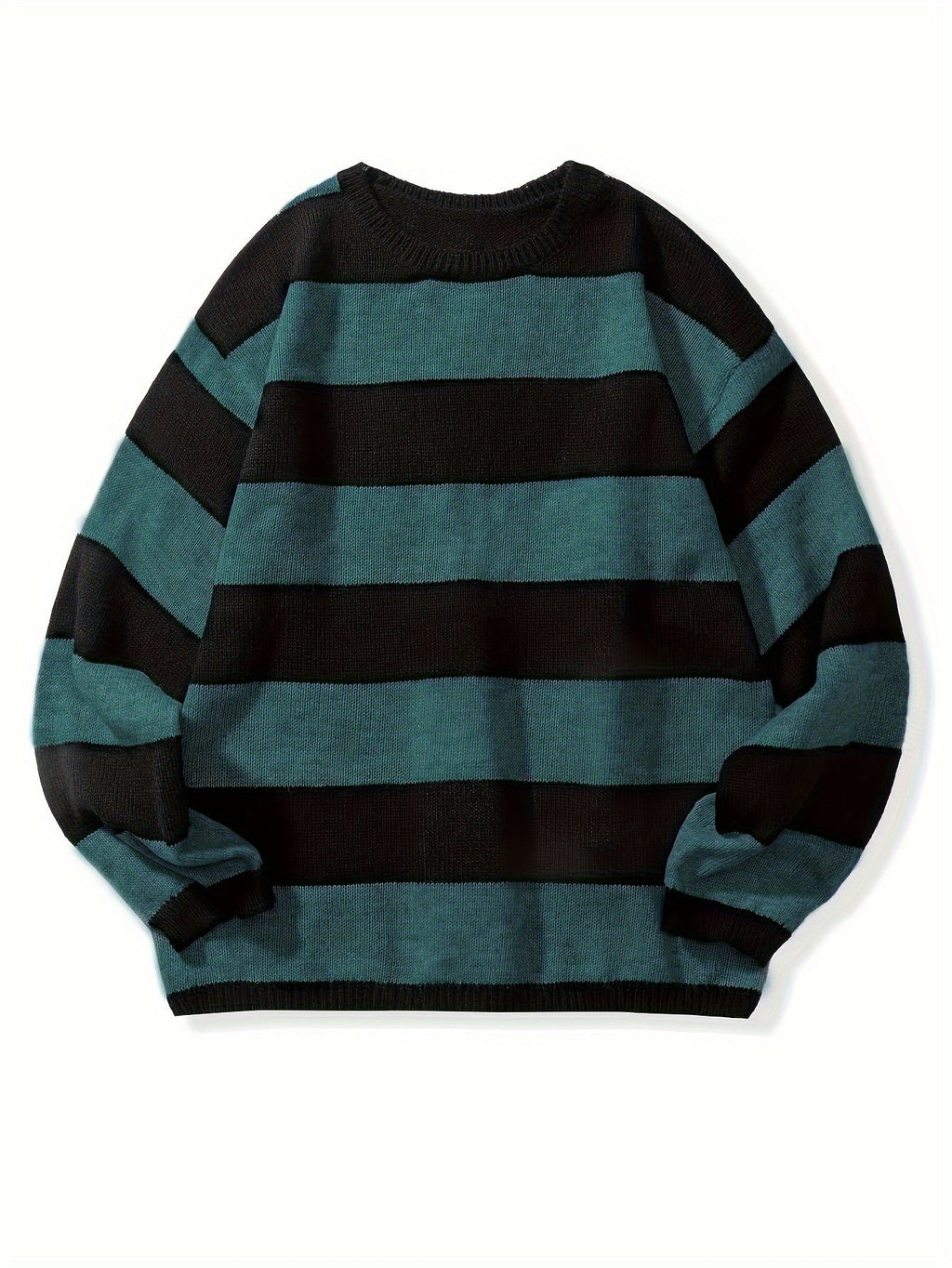 Men's Oversized Wide Stripe Crew Neck Knit Sweater