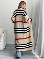 Women's Striped Longline Open-Front Maxi Cardigan