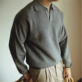 Men's Textured Knit Open Collar Long Sleeve Polo