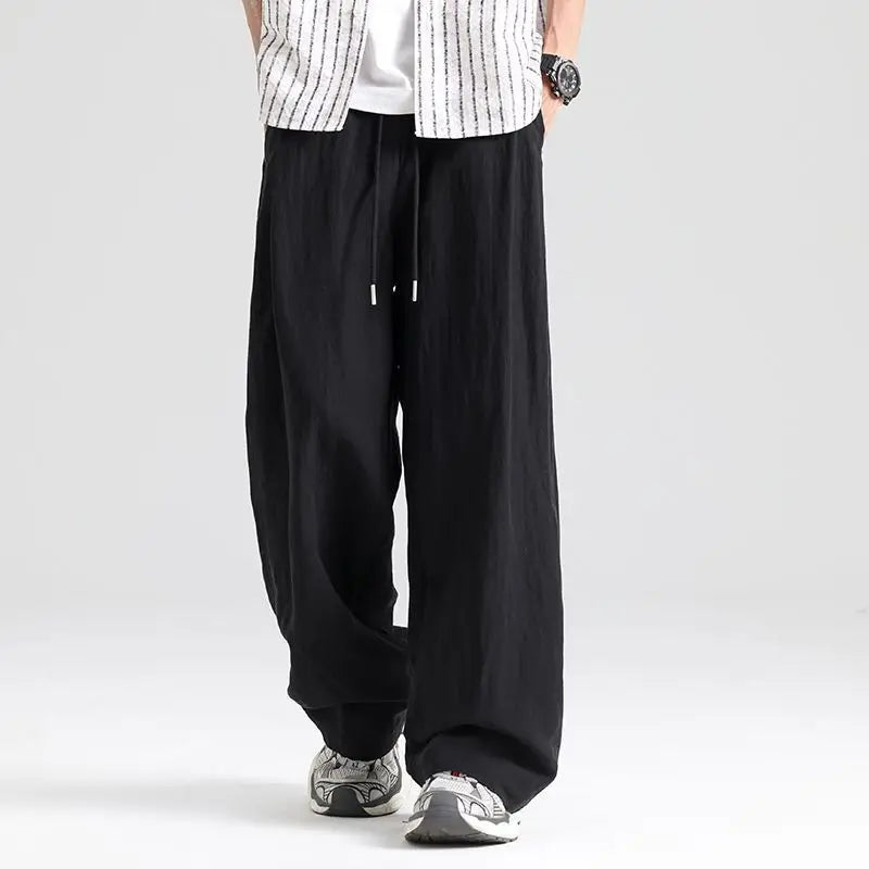 Men's Wide Leg Drawstring Linen Trousers