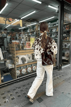 Women's Cow Print Cropped Button-Front Jacket