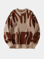 Men's Oversized Abstract Jacquard Crew Neck Knit Sweater