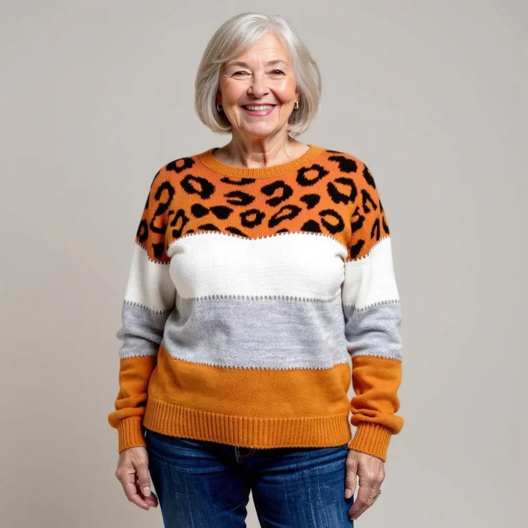 Women's Colorblock Leopard Print Knit Sweater