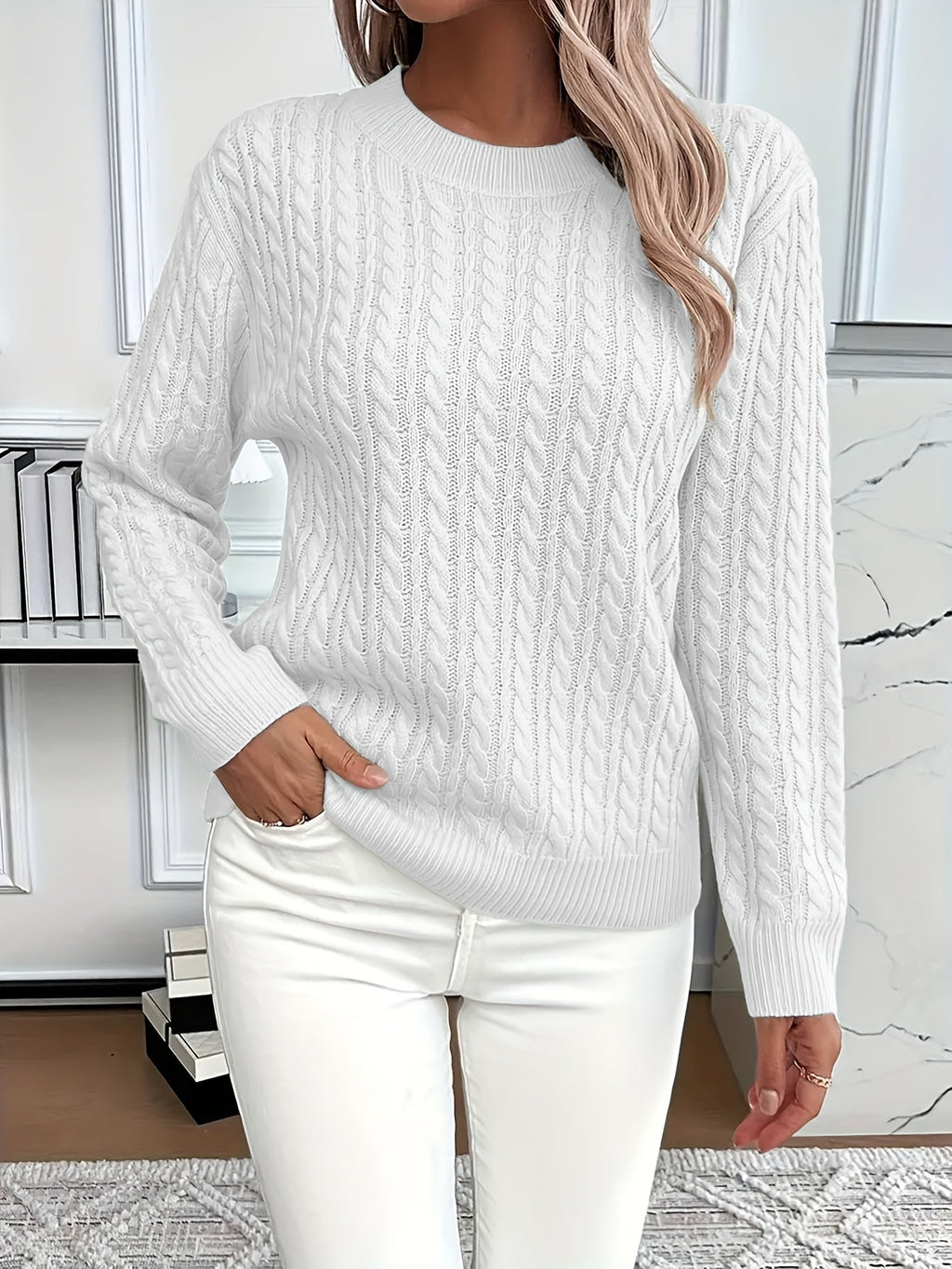Women’s Classic Cable Knit Mock Neck Sweater