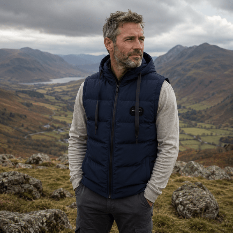 Men’s Hooded Quilted Puffer Gilet with Zip Pockets