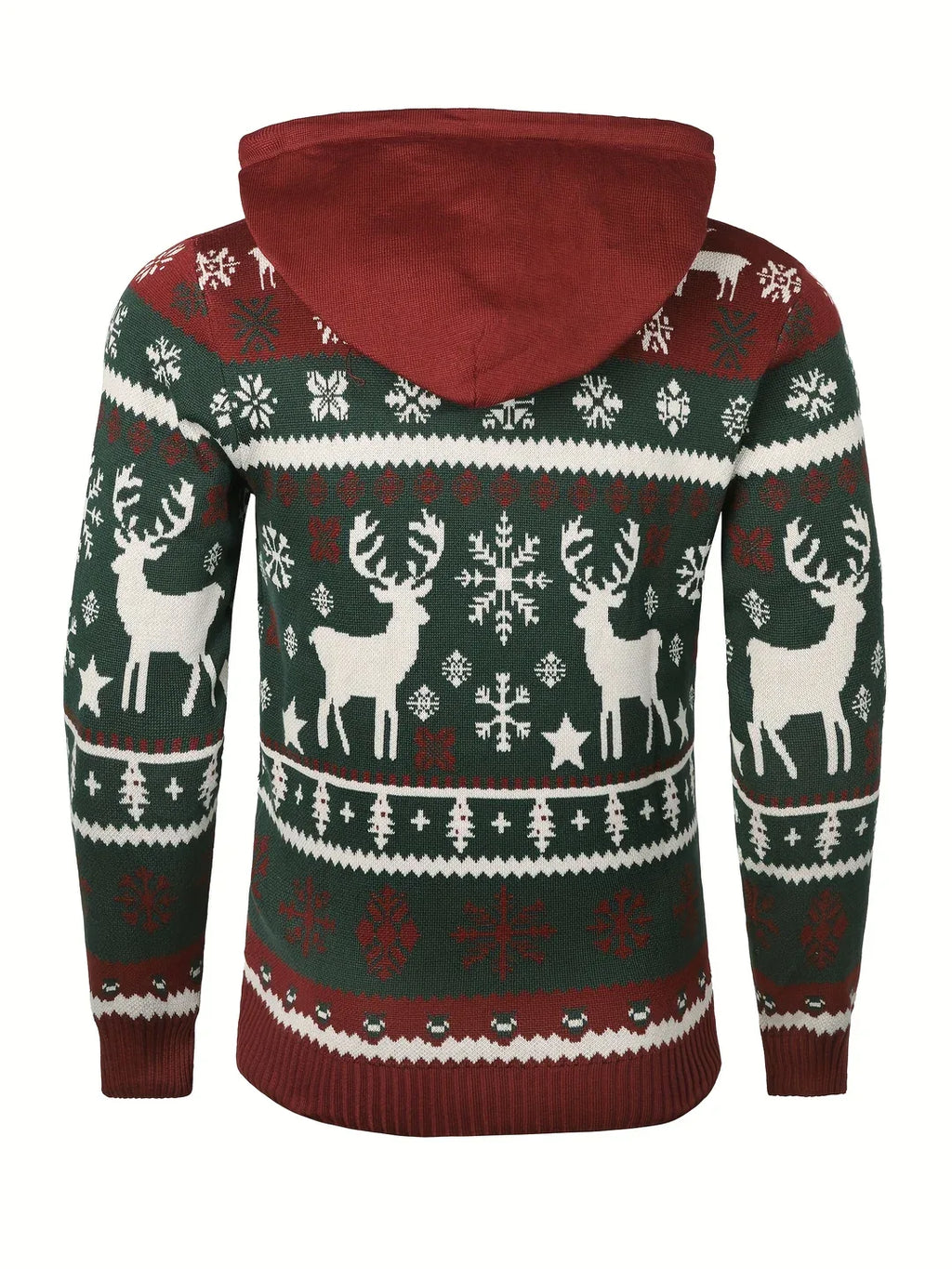 Men’s Reindeer Jacquard Knit Hooded Christmas Sweater