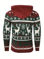 Men’s Reindeer Jacquard Knit Hooded Christmas Sweater
